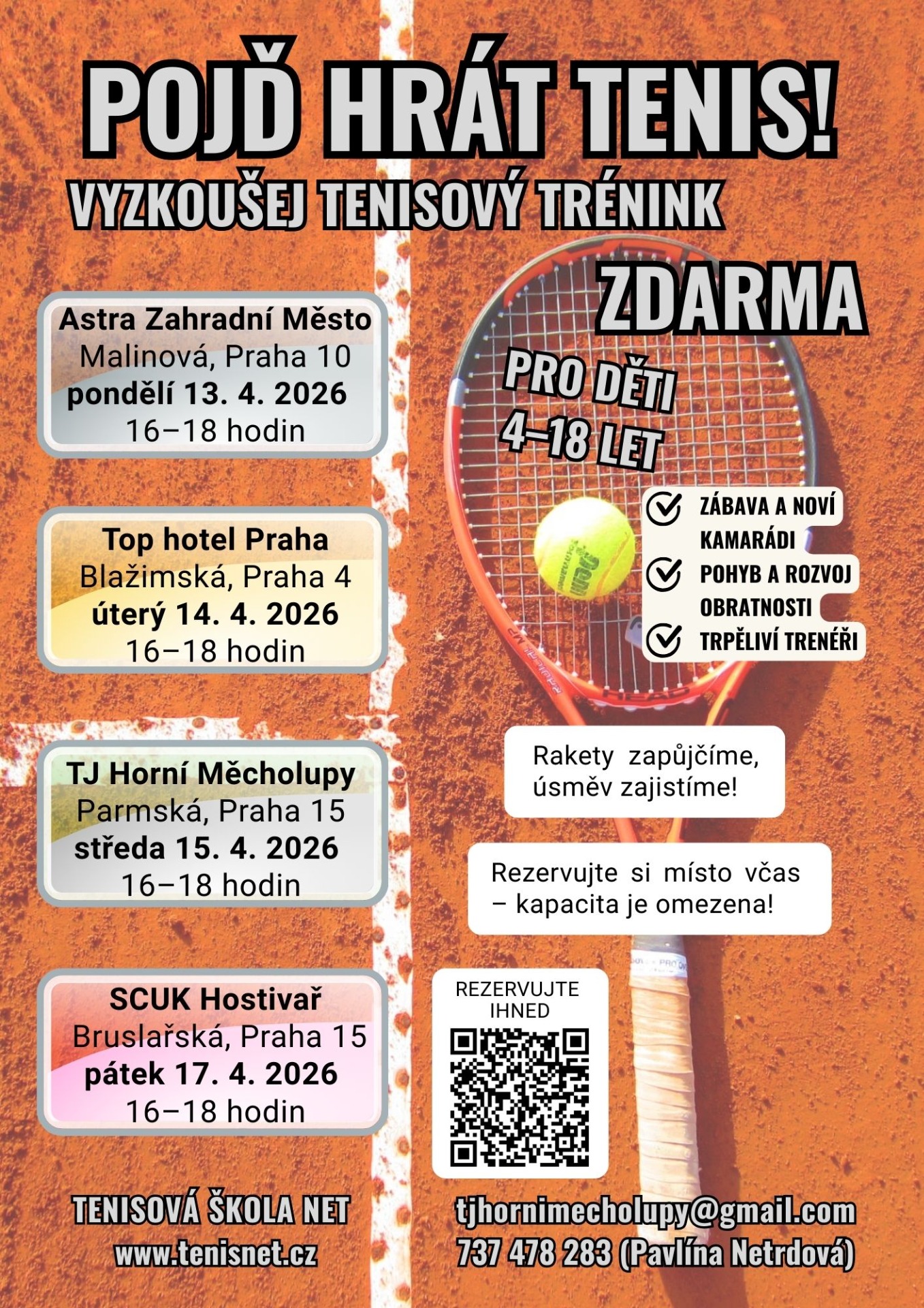 Náborový leták TŠ NET Jaro 2026